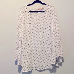 White long sleeve Blouse with Black Polka Dots